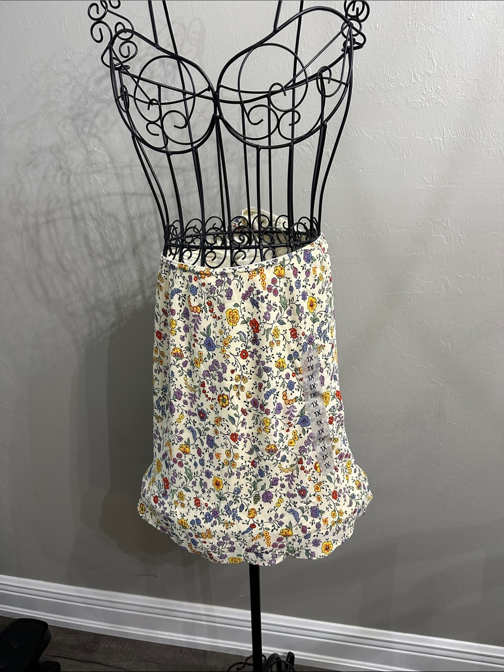 Floral Print Cream Mini Skirt